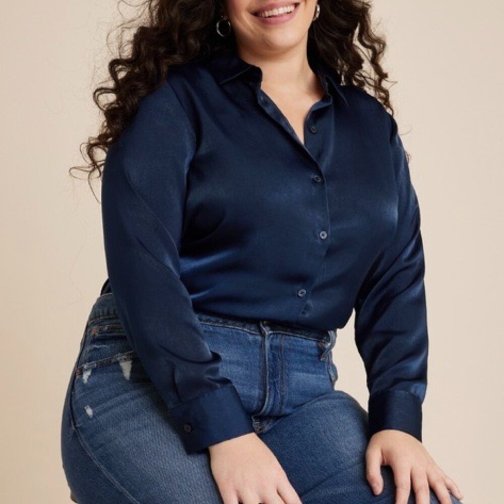 Plus Size Winona Satin Button Down Blouse